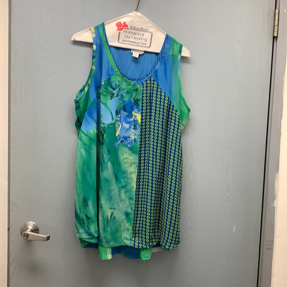 Blouse blue green layered size small